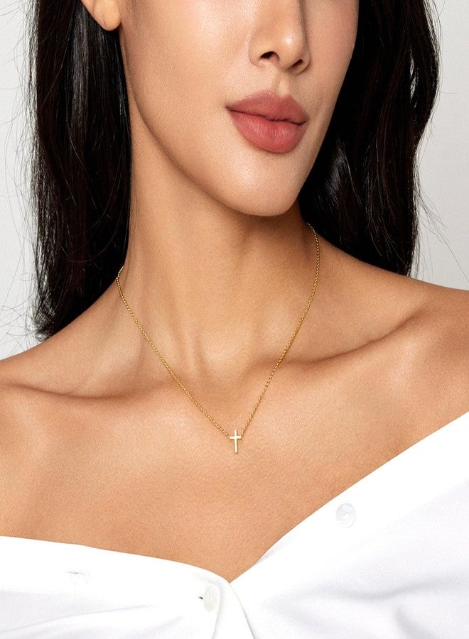 Zeffy Tiny Cross Necklace for Women, Dainty 18K Gold Plated Small Cross Pendant Choke Necklace Faith Cute Trendy Jewelry Gift - Image 2